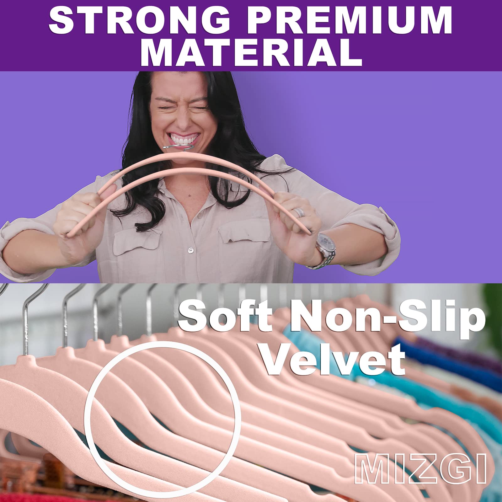 Mizgi Premium Velvet Hangers (50 Pack) Heavyduty - Non Slip Felt Hangers - Velvet Suit Hangers Blush Pink/Rose - Chrome Hooks,Sp